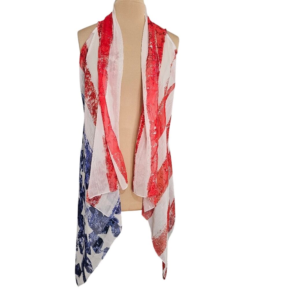 Chic Red Blue Stars Striped Kimono Vest‎ Cardigan Americana Patriotic One Size